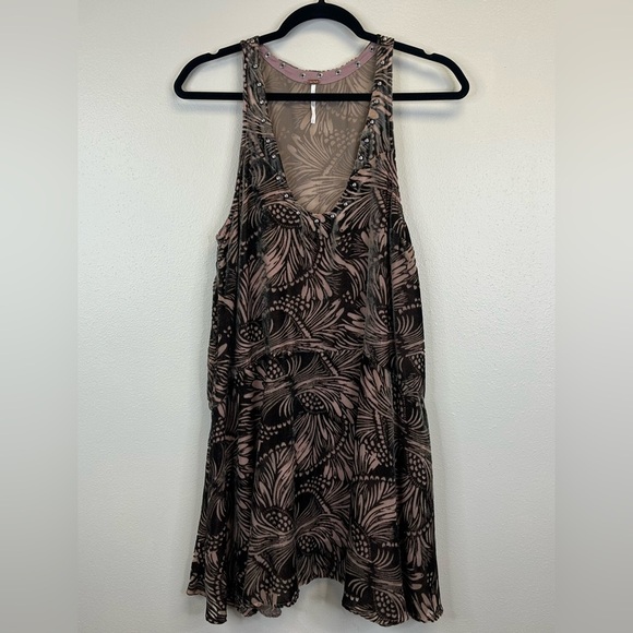 Free People S Pink and Brown Floral Velvet Mini Dress Sleeveless Boho Hippie - Picture 4 of 13
